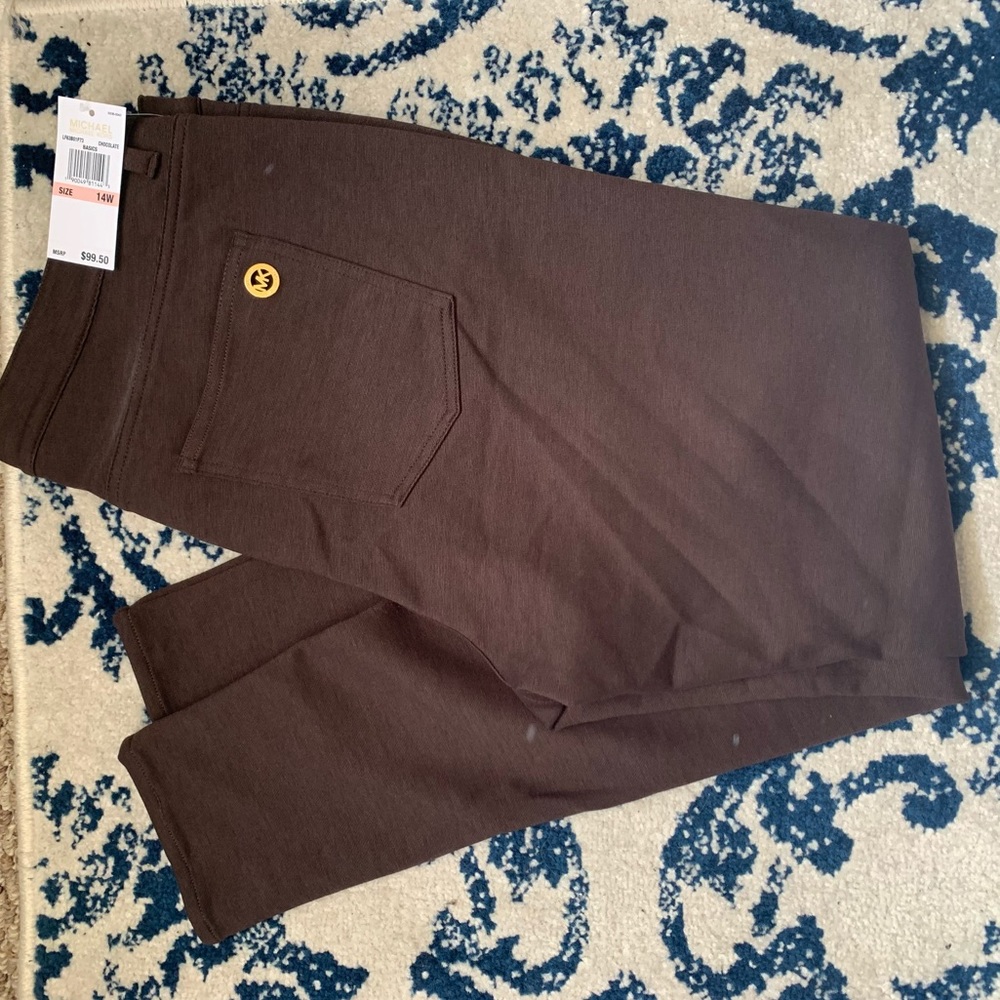 Michael Kors Brown Ponte Knit Stretch Pant 14W